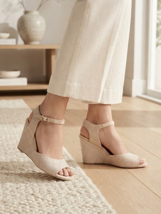 CHANEL Shoes - CHANEL 23C Quilted Wedge Sandals Open Toe Ankle Strap EU 38